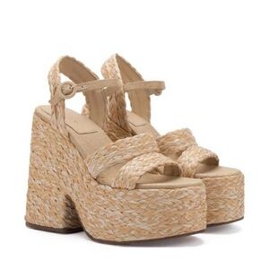 Larroude Carmen Platform in Raffia Natural Beige